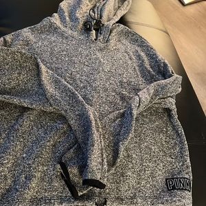 Grey Pink Crop Top Hoodie.